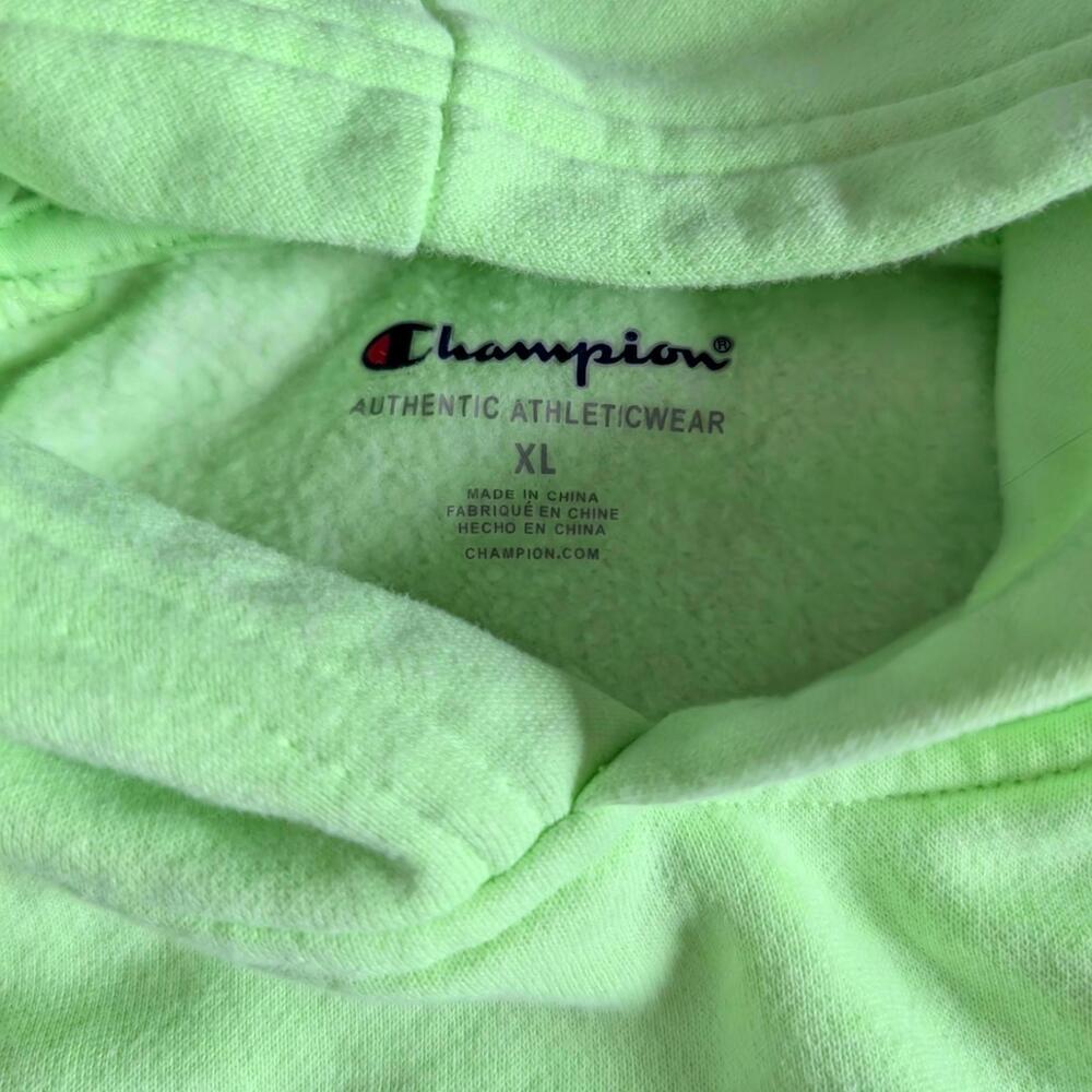 Champion Hoodie Youth XL Neon Green Pullover Embroidered Logo Kangaroo Pocket - Picture 4 of 5